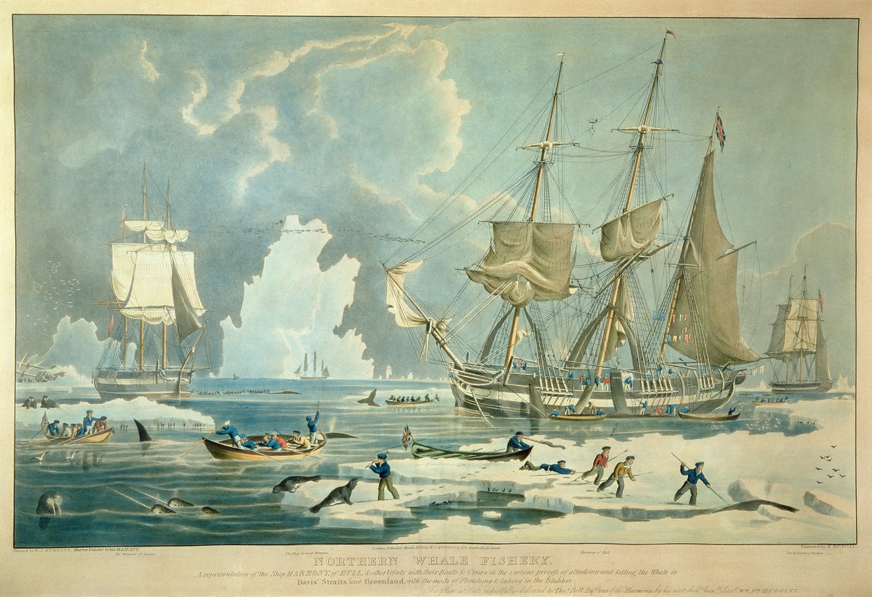 Det nordlige hvalfiskeri, graveret af E. Duncan af William John (after) Huggins
