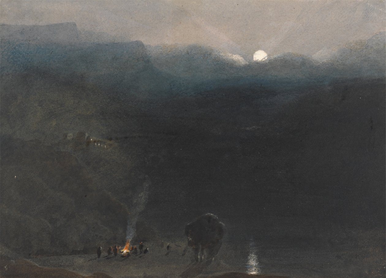 Mauritius - Moonlight, with Charcoal Burners Fire i Black River Gorge af William John Chamberlayne