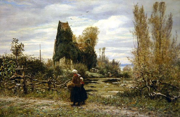 En sti ved en ruin (olie på lærred) af William John Hennessy