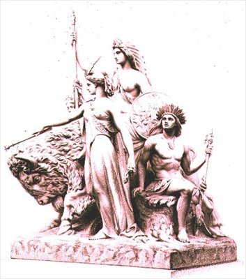 Amerika, indgraveret af kunstneren fra marmorgruppen af John Bell (1811-95) ved The Albert Memorial, Hyde Park, pub. af Virtue and Company (gravering) af William John Roffe