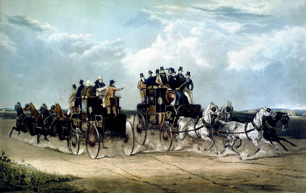 Brighton Day Mails passerer over Hockward Common, graveret af Charles Hunt af William Joseph (after) Shayer