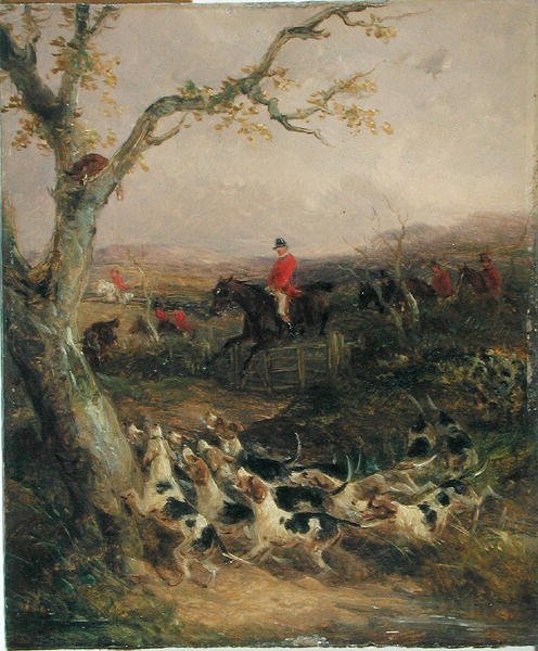 En sydlig vind og en overskyet himmel Proklamer det en jagtmorgen (olie om bord) (se 225061-225062) af William Joseph Shayer