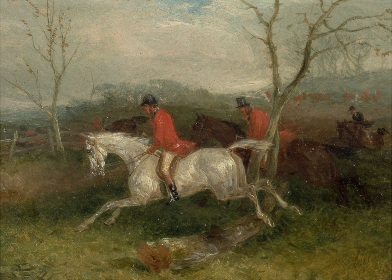 Foxhunting: Coming to a Fence (Full Cry) (olie på møllebræt) af William Joseph Shayer