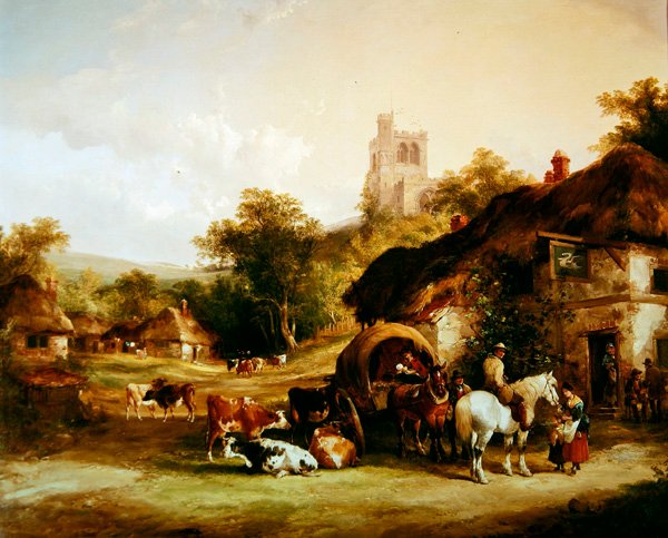 The Swan Inn (olie på panel) af William Joseph Shayer