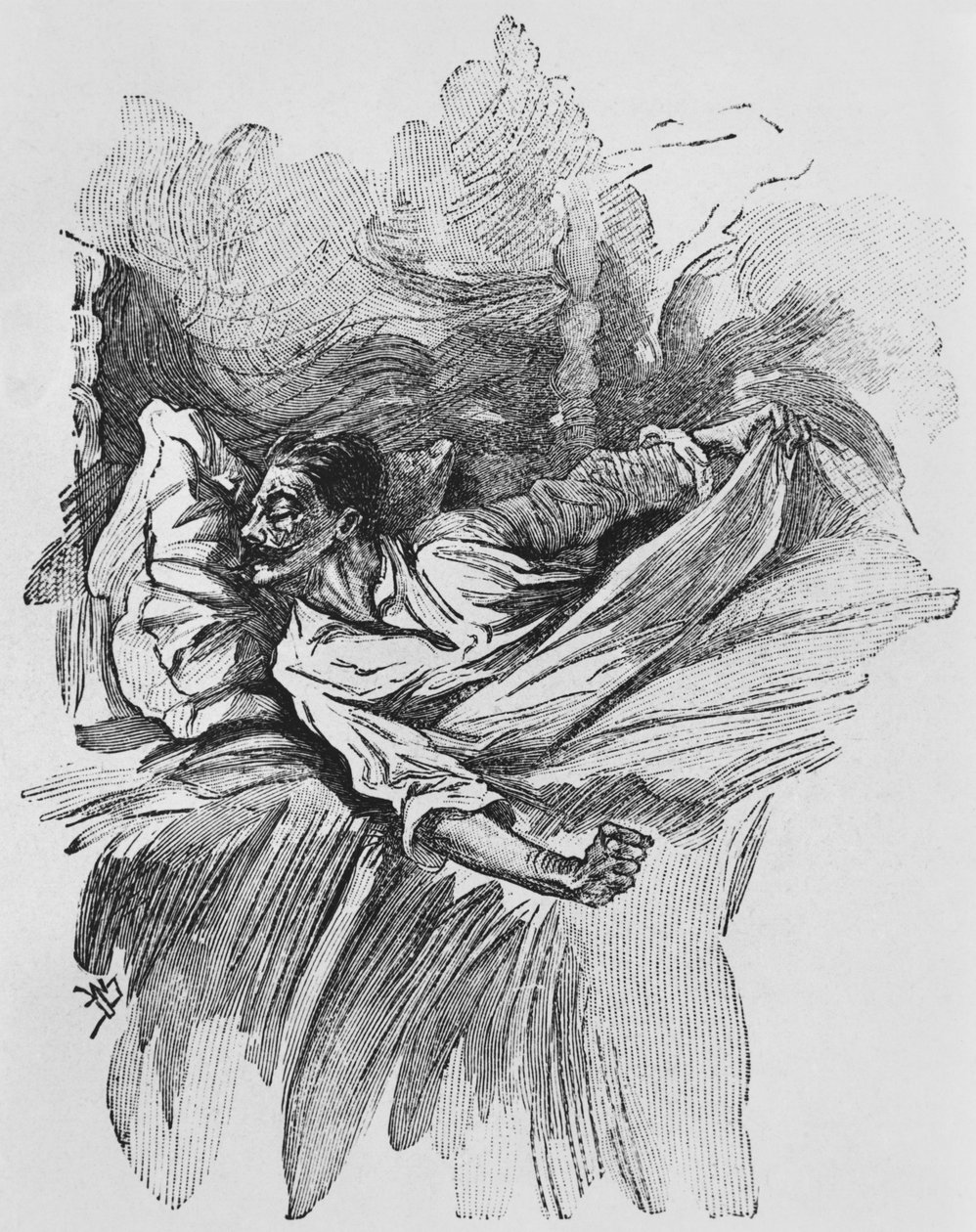 Mareridt, illustration fra "Le Horla" af Guy de Maupassant (1850-93), graveret af Georges Lemoine, Paris, Editions Albin Michel, ca.1910 (træsnit) af William Julian Damazy