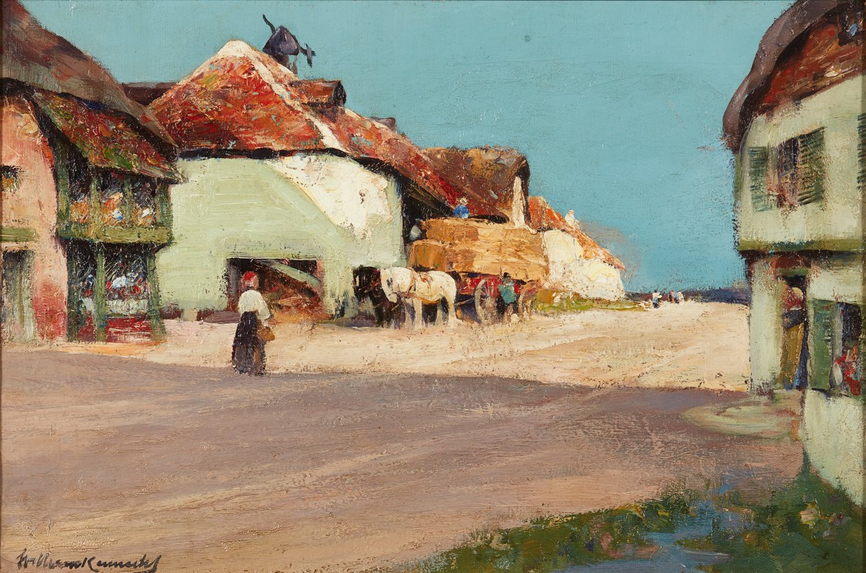 Hay Cart, a Normandy Village (olie på lærred) af William Kennedy