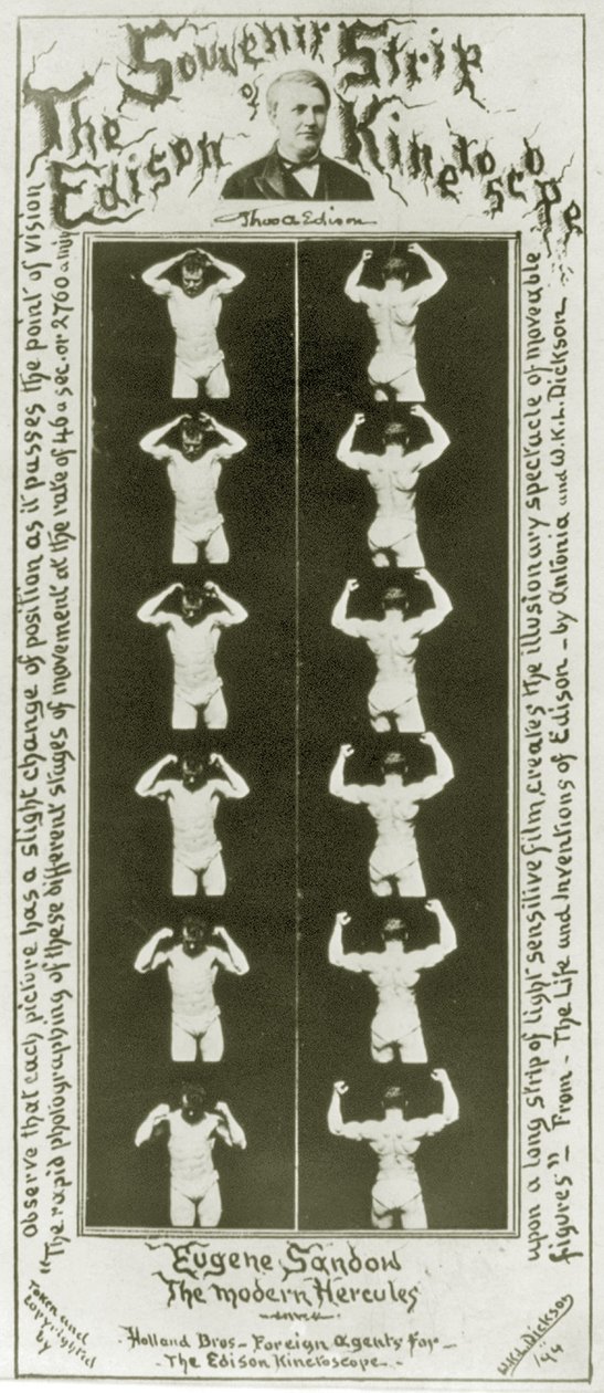 Souvenirstriben af Edison Kinetoscope Eugene Sandow, den moderne Hercules, c.1894 bw foto af William Kennedy Laurie Dickson