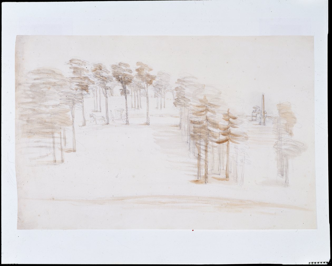 Chiswick, en udsigt fra et forhøjet punkt over Orange Tree Garden Temple (blyant og vask på papir) af William Kent