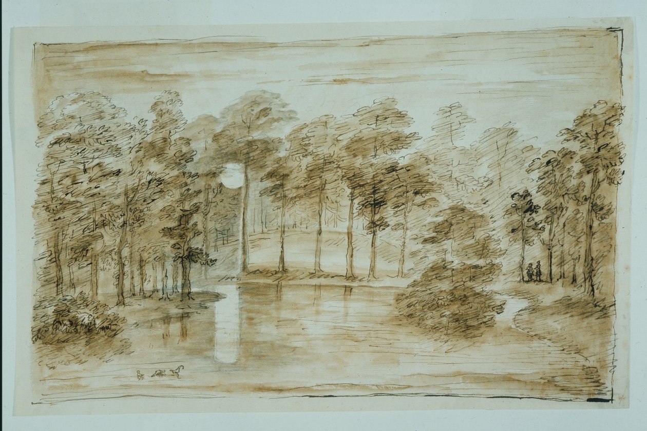 Design til skovvandshaven, set i måneskin (pen & blæk og vask over blyant på papir) af William Kent