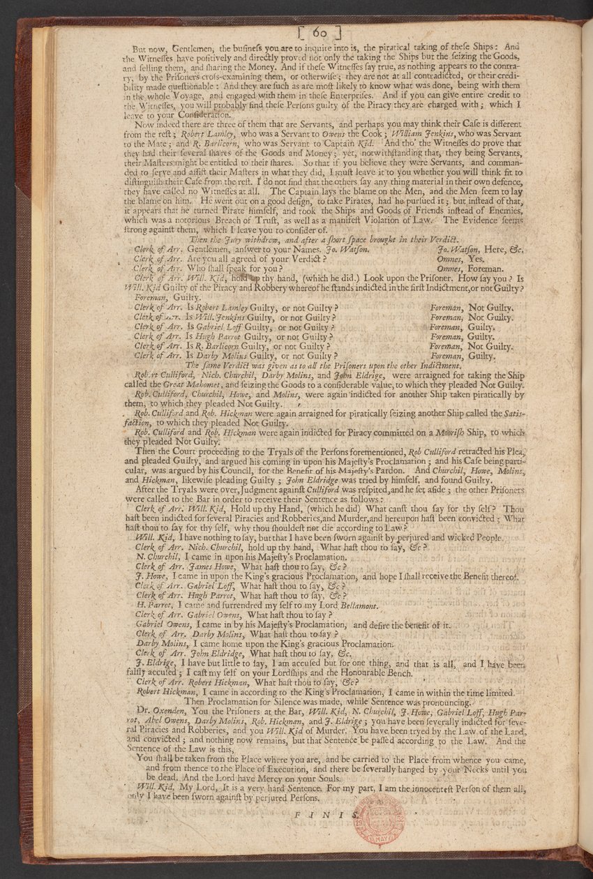 Anklagen, prøvelsen og fordømmelsen af kaptajn William Kidd for mord og piratkopiering af William Kidd
