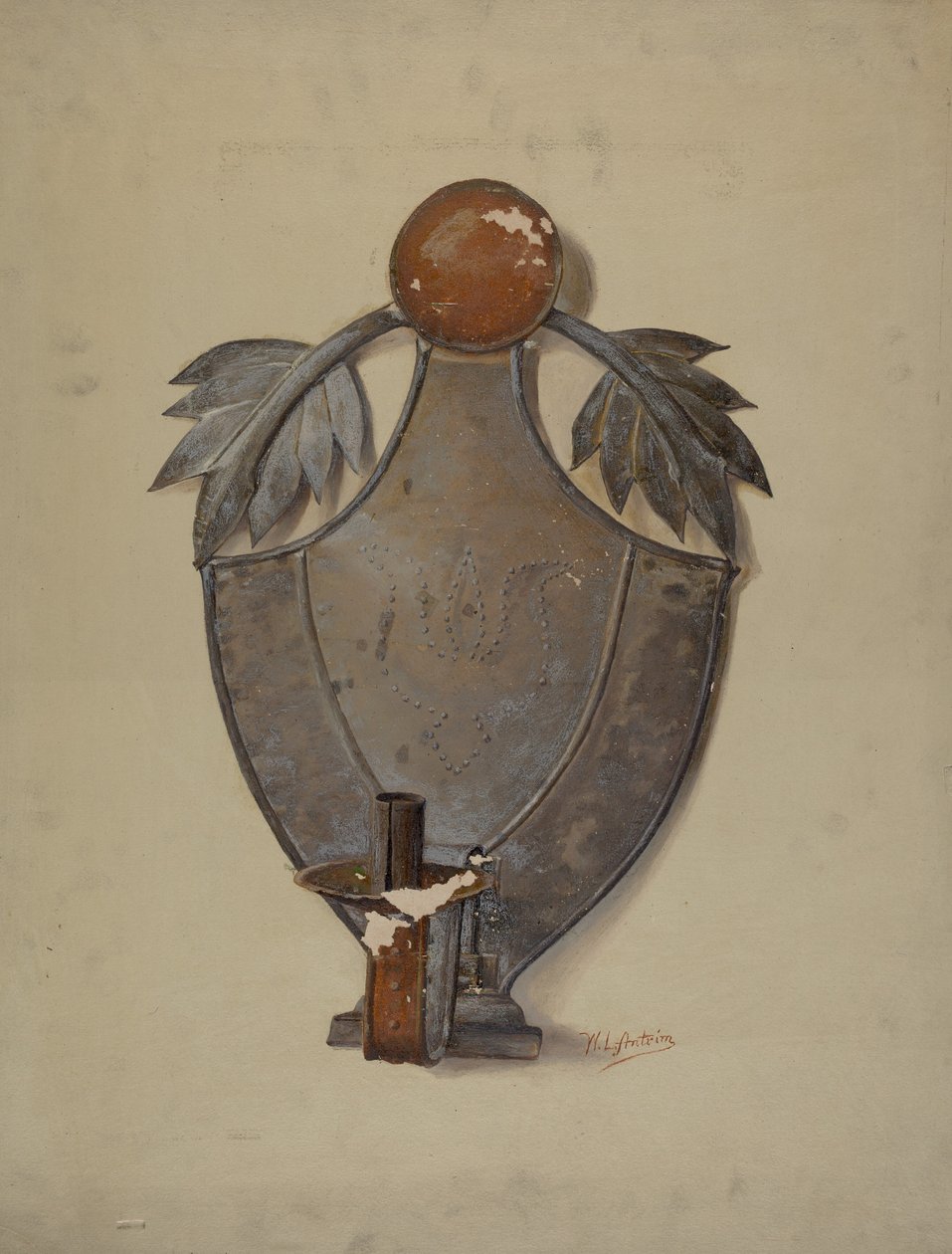 Pa. Tysk Tin Sconce, ca. 1937. af William L Antrim