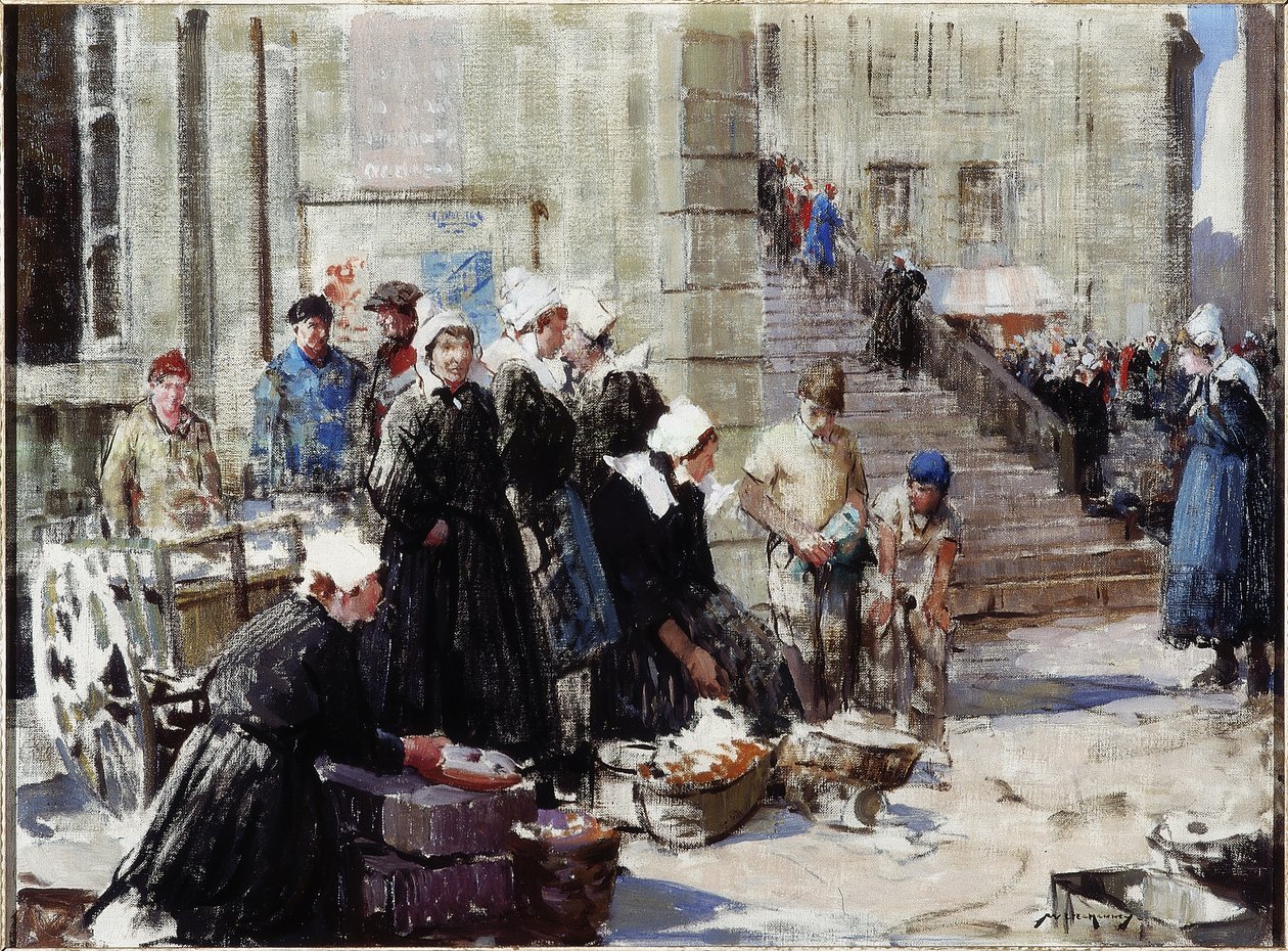 Butter Market, Concarneau, ca. 1939 (olie på lærred) af William Lee Hankey