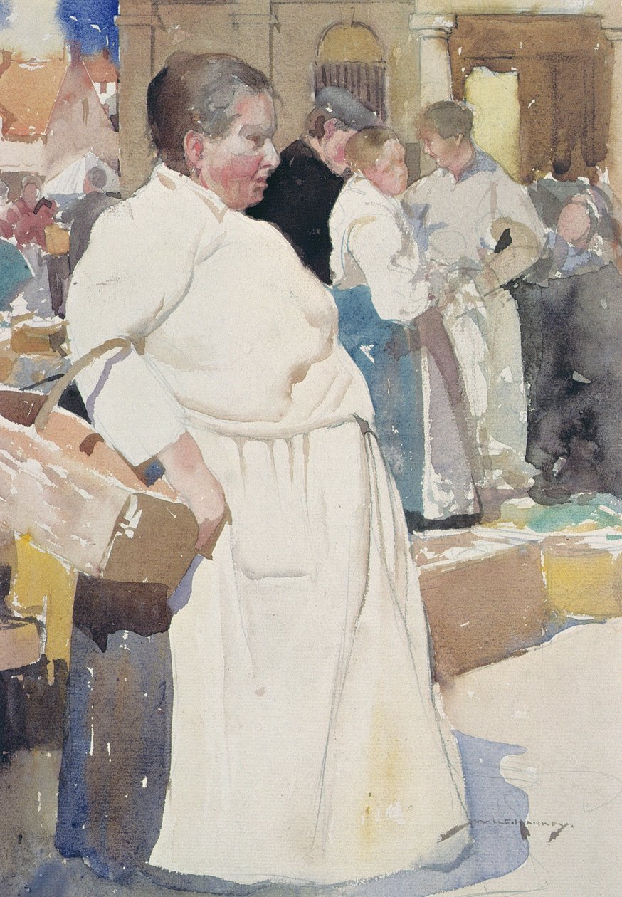 Madame la Menagere, Etaples (akvarel på papir) af William Lee Hankey