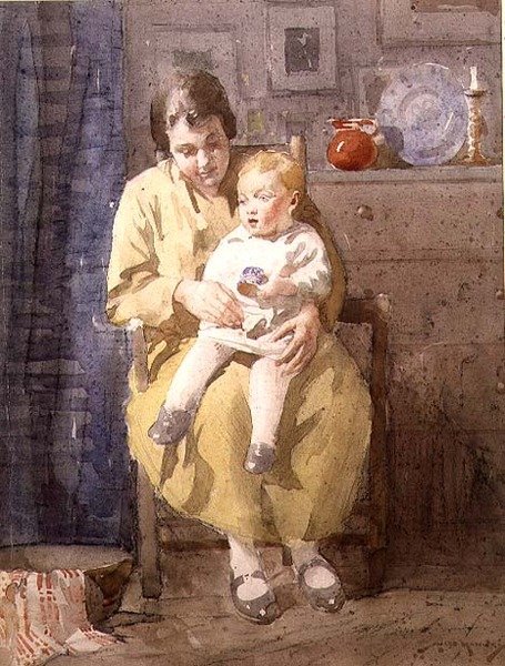 Mor og barn (akvarel på papir) af William Lee Hankey