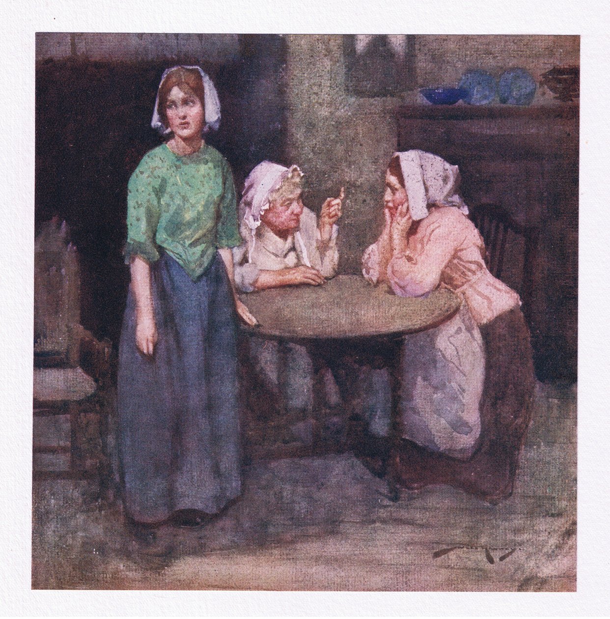 Hun har engang, måske i landsbyen rigeligt velsignet, grædt over fortællinger om uskyld bedrøvet (farve litho) af William Lee Hankey