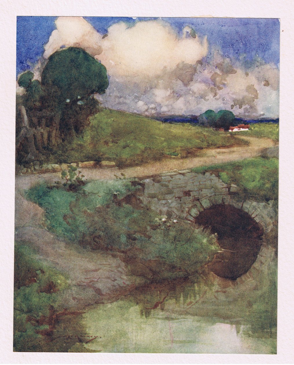 Den svalende bæk, den græsklædte grøn (farve litho) af William Lee Hankey