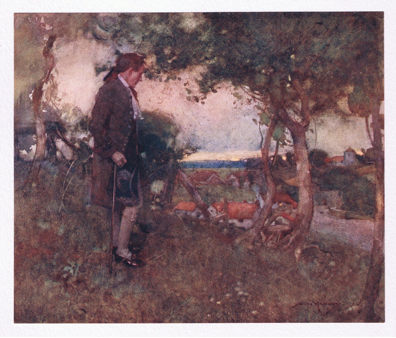 Der mens jeg passerede skødesløse skridt og langsomt, blev de blandende toner blødgjort nedefra (farve litho) af William Lee Hankey