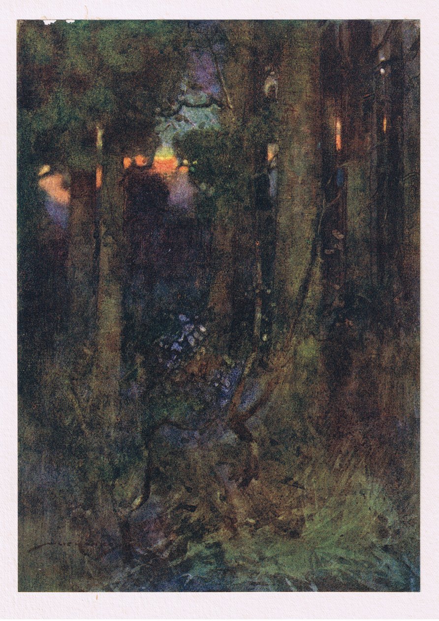 Disse sammenfiltrede skove, hvor fugle glemte at synge, men tavse flagermus i døsige klynger klæber sig (farve litho) af William Lee Hankey