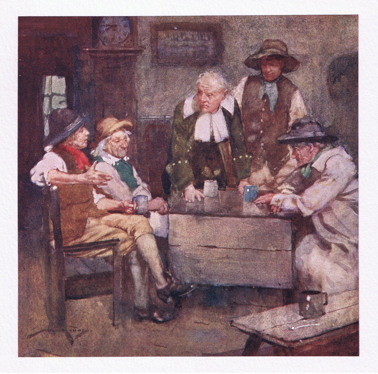 Hvor landsbystatsmænd talte med ser dybtgående ud, og nyheder meget ældre end deres historie gik rundt (farve litho) af William Lee Hankey
