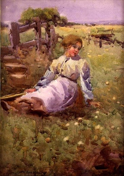 Woman in a Field (akvarel på papir) af William Lee Hankey