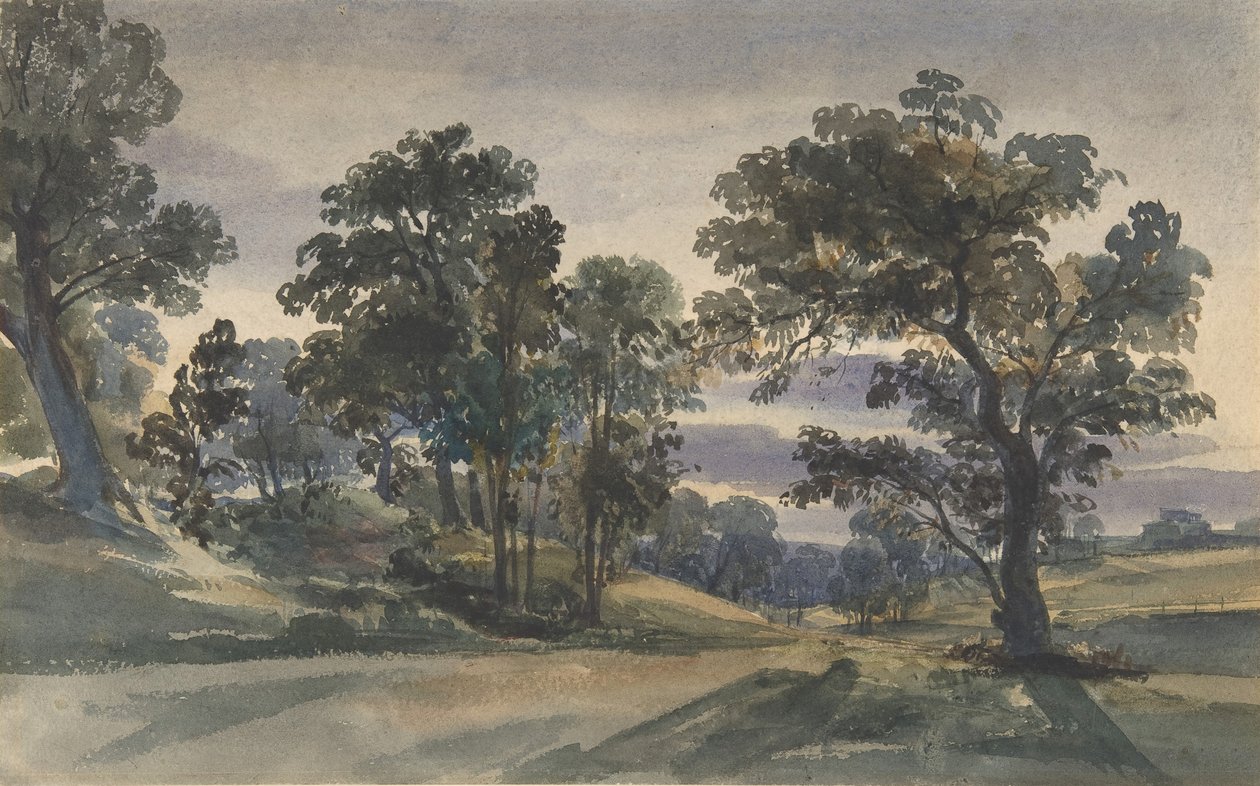 En parkudsigt i skumringen, ca. 1879. af William Leighton Leitch