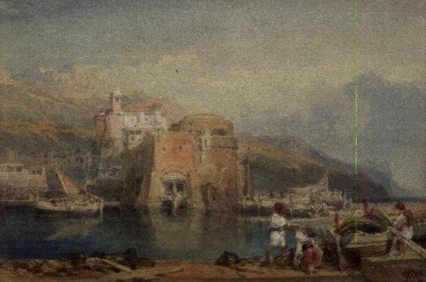 Siciliansk havnescene (akvarel) af William Leighton Leitch