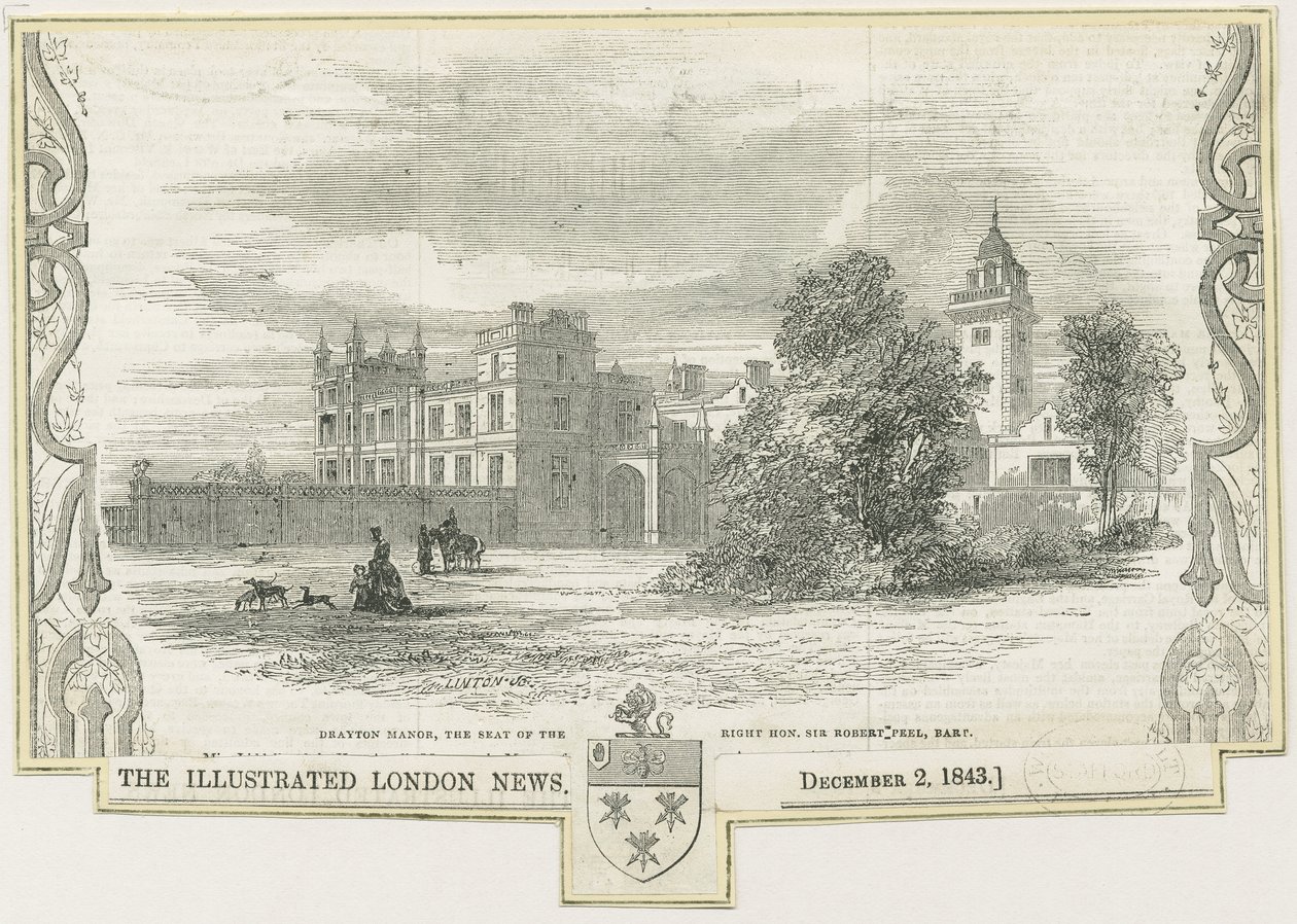 Drayton Bassett - "Drayton Manor": træsnitsgravering og [c 1843] af William Linton