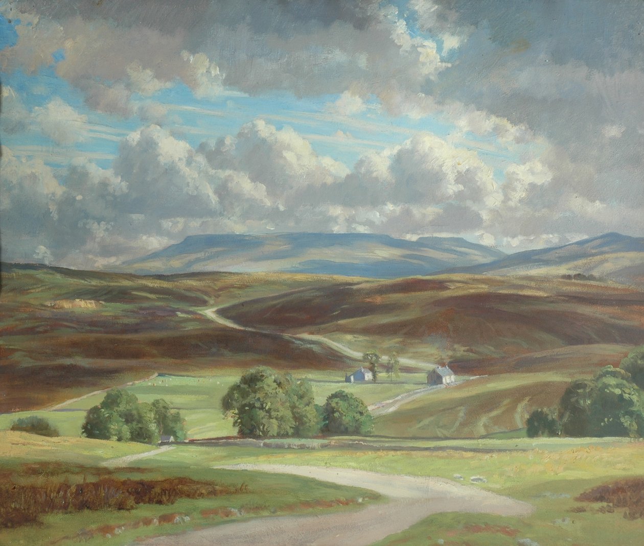 Newbiggin Moor og Wild Boar Fell (olie på lærred) af William Lionel Waddington