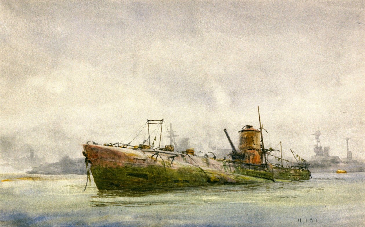 En overgivet og strandet ubåd, Portsmouth af William Lionel Wyllie