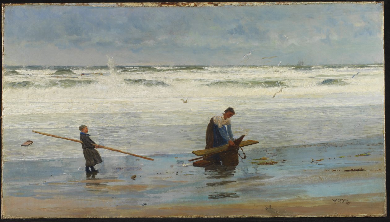 Samler Drivtømmer, Holland, 1877 af William Lionel Wyllie