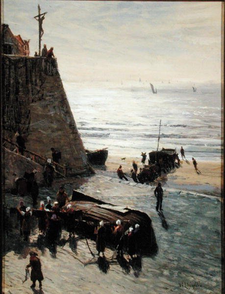 Ophaling af fiskerbåden (olie på lærred) af William Lionel Wyllie