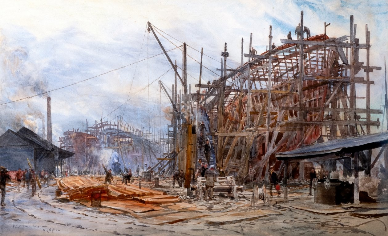 Point House Shipyard (akvarel) af William Lionel Wyllie
