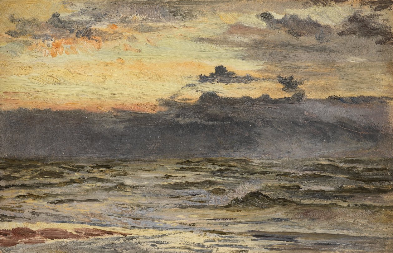 Undersøgelse til The Sea-Beach after a Storm (Olie ombord) af William Lionel Wyllie