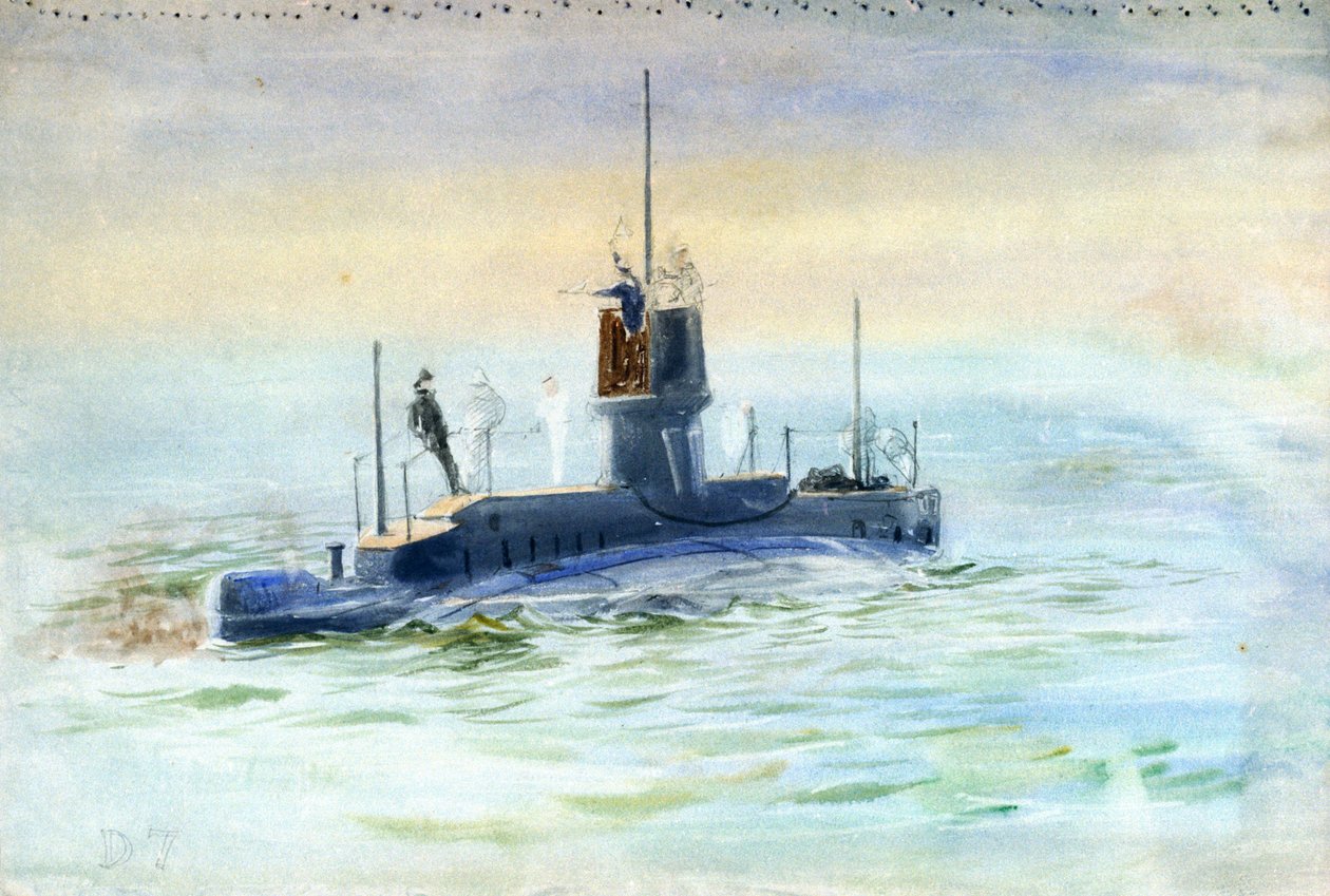 Ubåd D7, begyndelsen af det 20. århundrede (akvarel, grafit) af William Lionel Wyllie