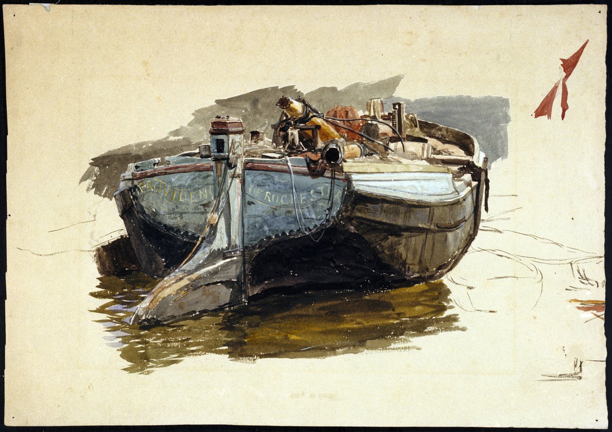 Husbåd på Themsen (England). Akvarel af William Lionel Wyllie