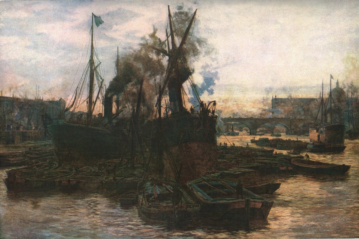 The Pool of London, slutningen af det 19.-begyndelsen af det 20. århundrede, c1930. af William Lionel Wyllie