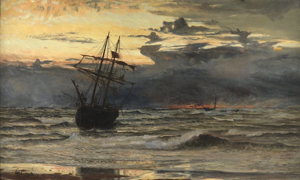 Havet-stranden efter en storm - tid, daggry af William Lionel Wyllie