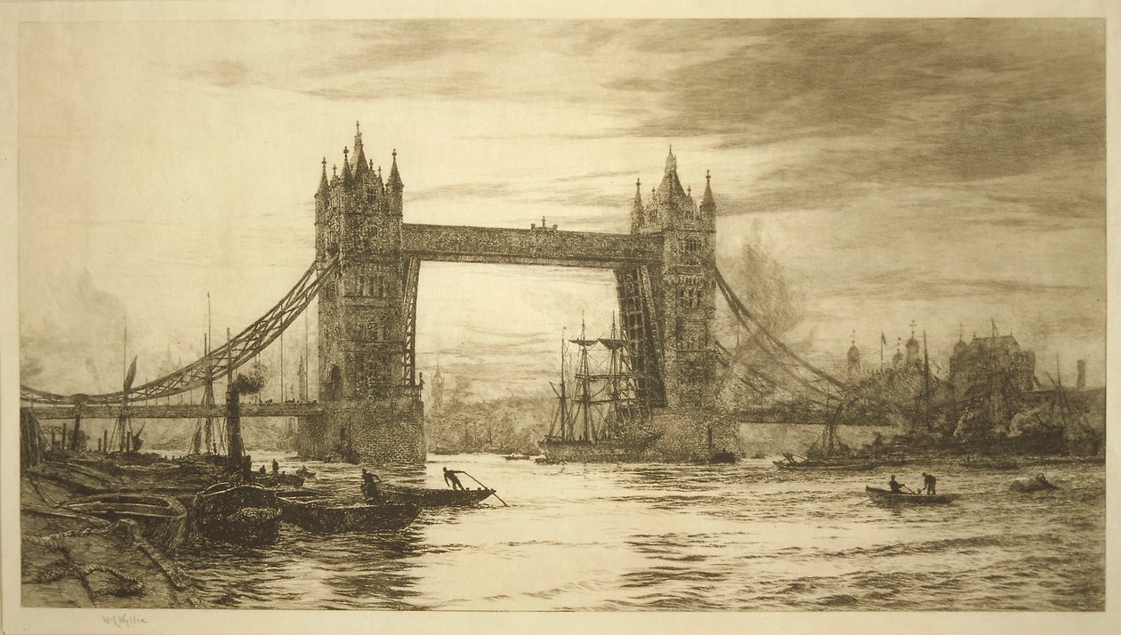 Tower Bridge set fra Themsen, London, c1894-1931 af William Lionel Wyllie