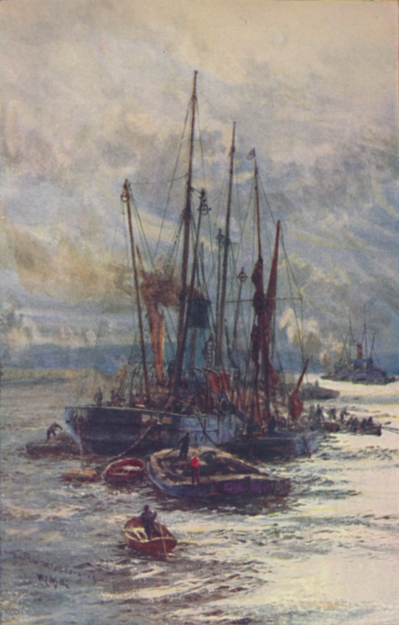 Lossning af kul i pramme, 1910 af William Lionel Wyllie