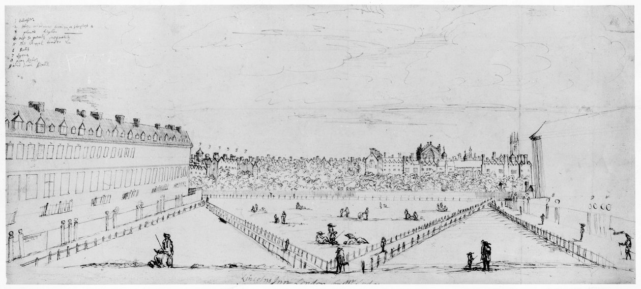 Lincolns Inn Fields, ca. 1660 (pen- og blæktegning) af William Lodge