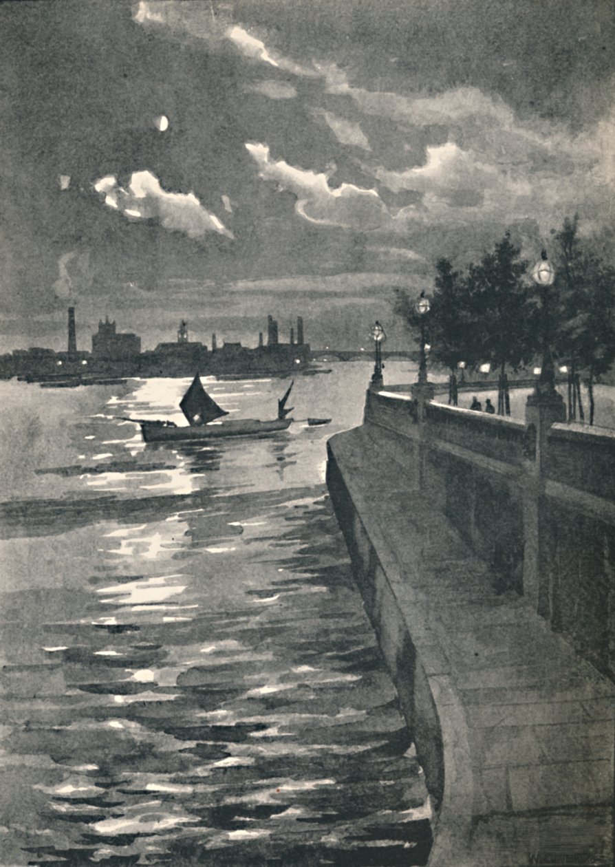 Westminster fra Blackfriars Bridge - Nat, 1891 af William Luker