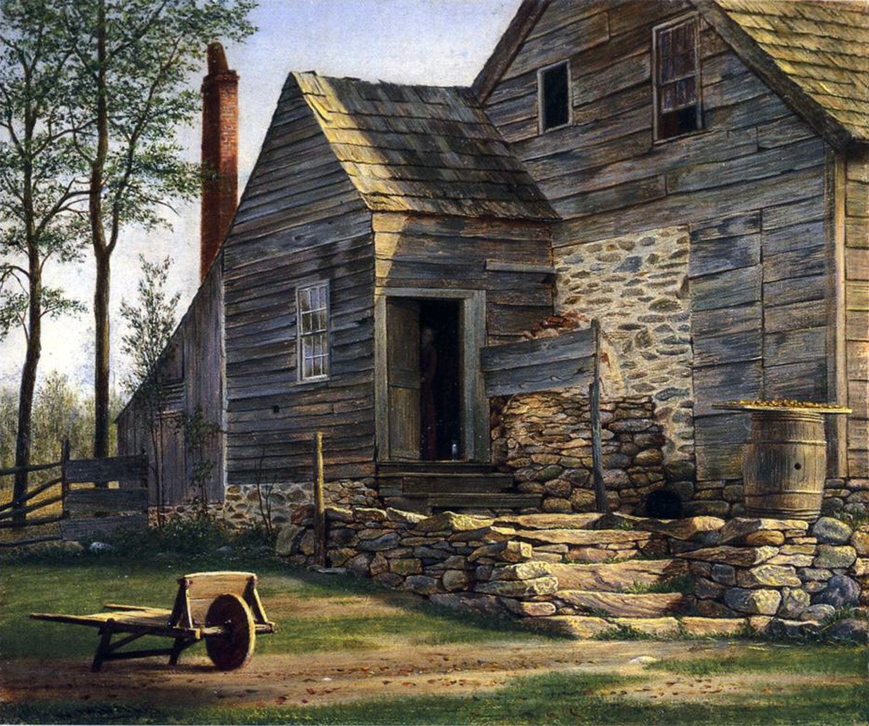 A Long Island Homestead (olie på lærred på panel) af William M Davis