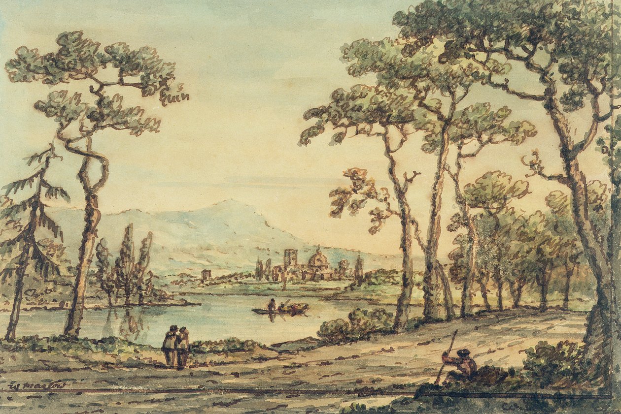 En udsigt over Firenze (pen & blæk og akvarel) af William Marlow