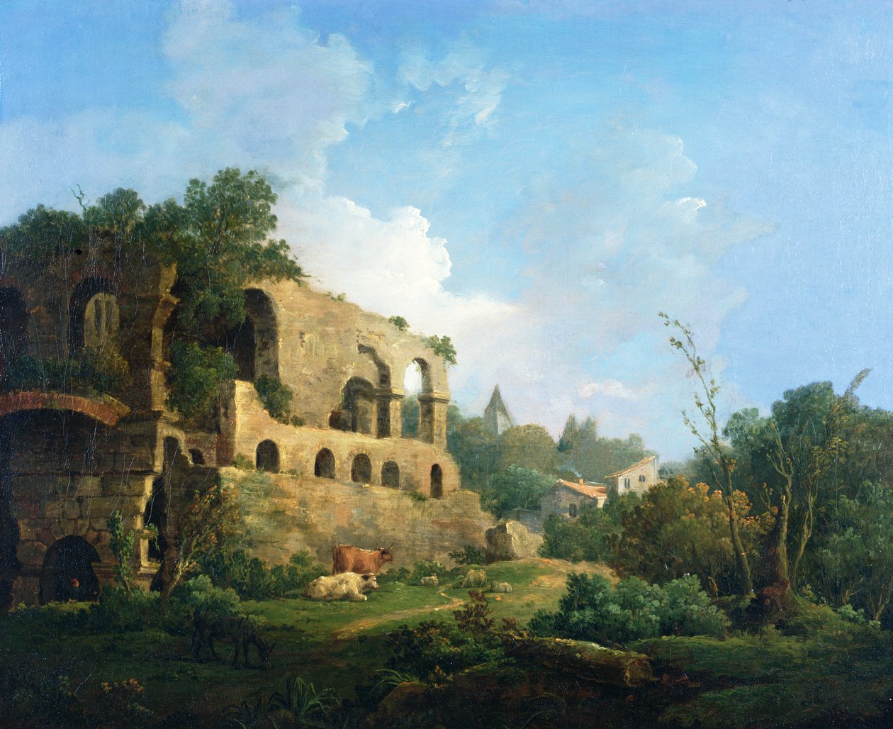 Italiensk landskab med et hus i nærheden af klassiske ruiner af William Marlow