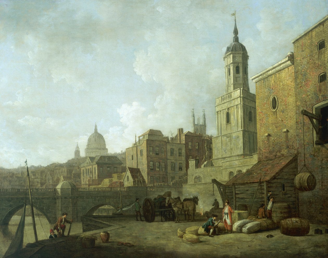 Nordenden af London Bridge og St Magnus the Martyr, 1762 af William Marlow