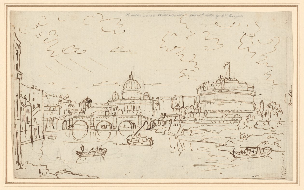 Tiberen med Peterskirken og Castel S. Angelo (recto) af William Marlow