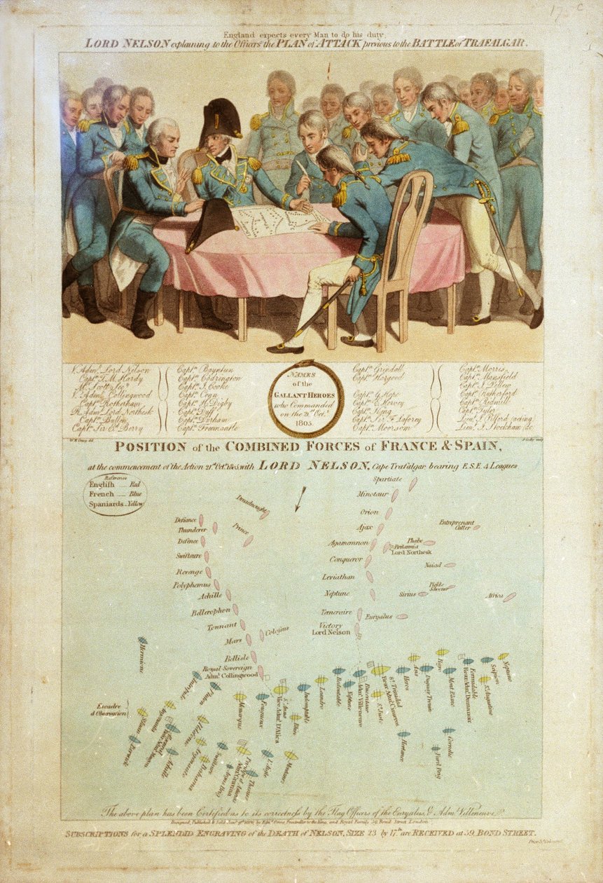 "Lord Nelson forklarer officererne angrebsplanen forud for slaget ved Trafalgar af William Marshall (after) Craig