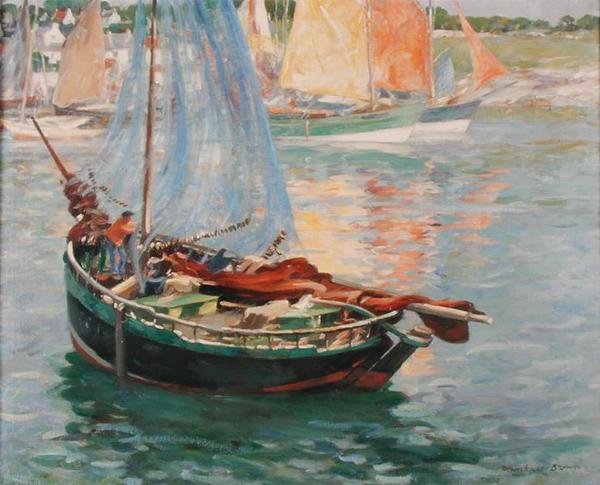 Concarneau, Drying the Nets, ca. 1920 (olie på lærred) af William Marshall Brown