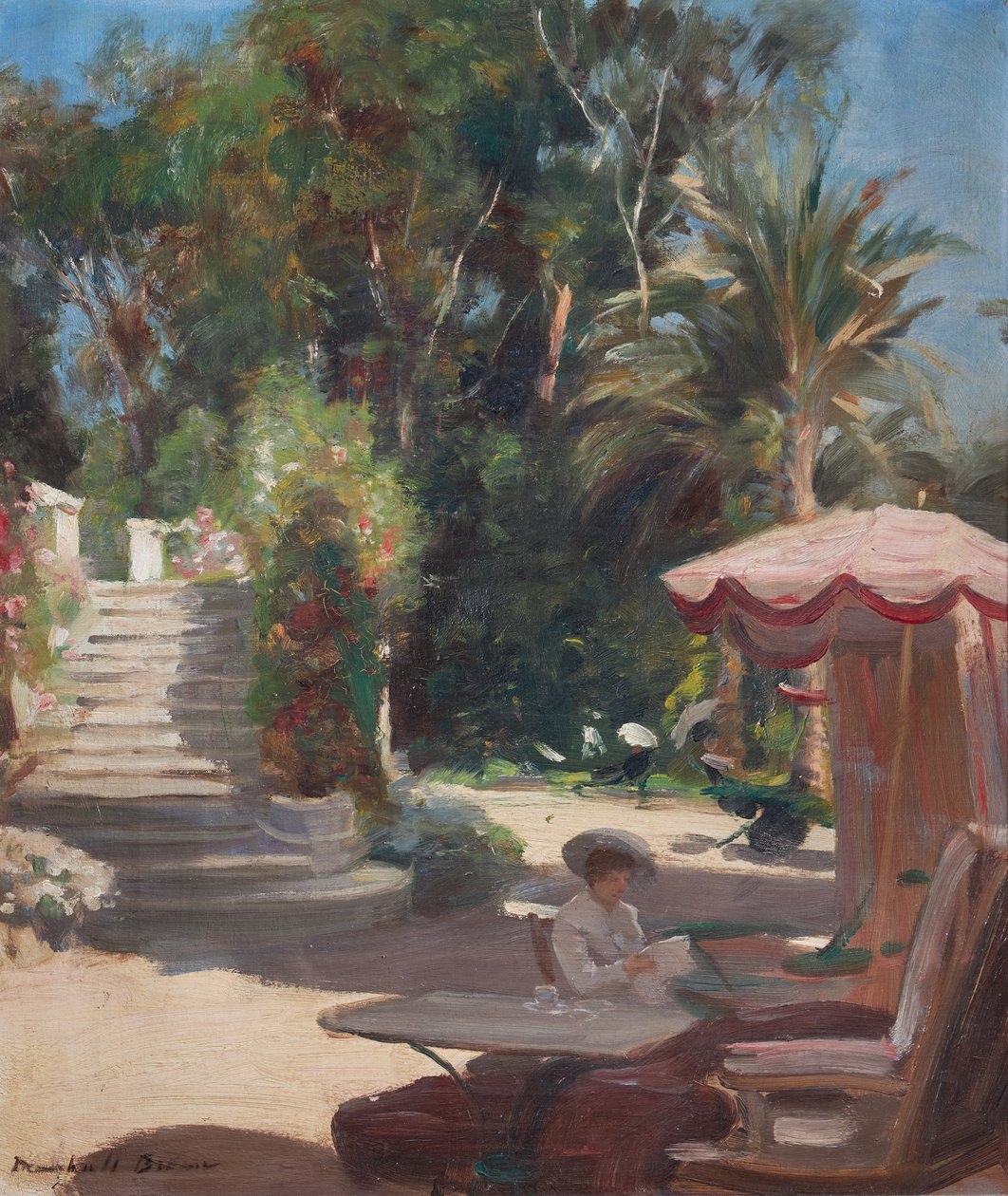 Hotel Garden, Grasse-en-Vence, Signeret nederst til venstre Marshall Brown (olie på lærred) af William Marshall Brown