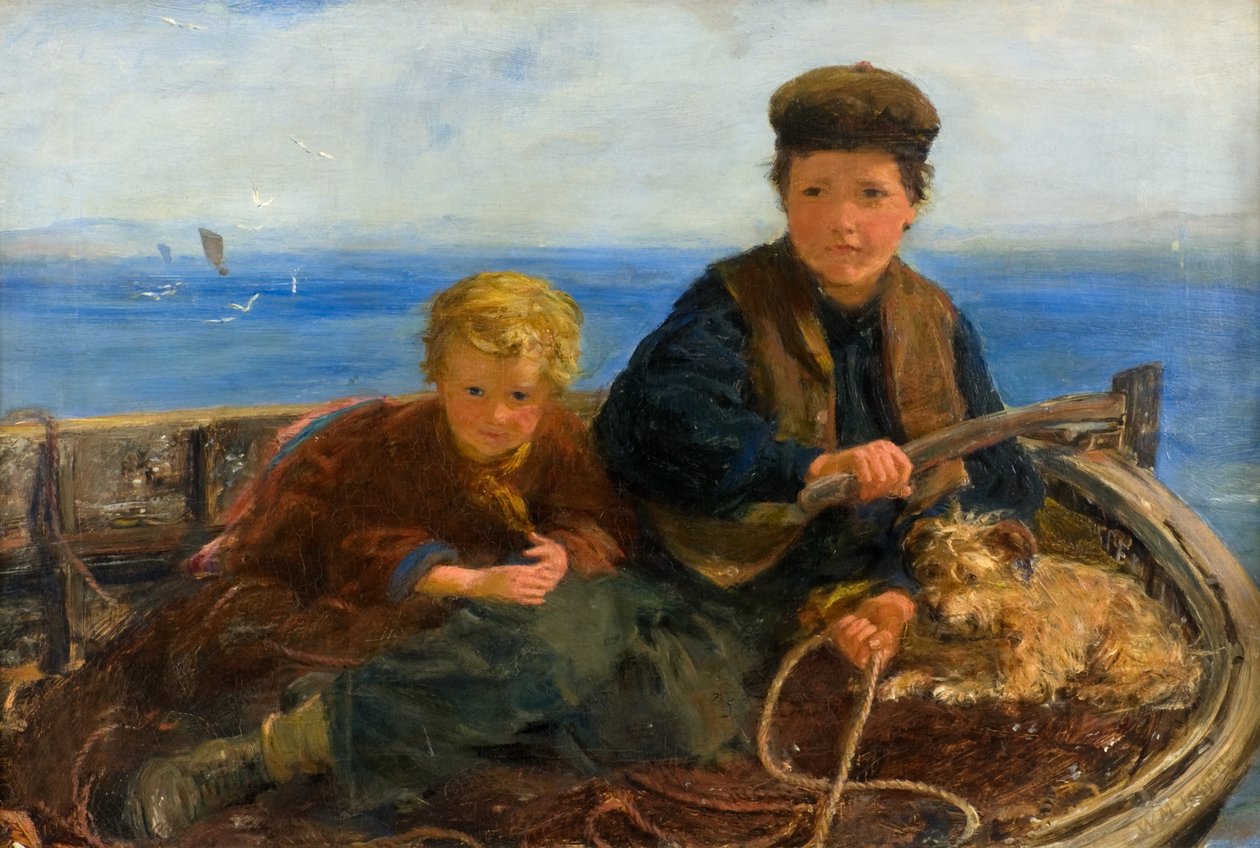 To drenge og en hund i en båd, ca. 1871 (olie på lærred) af William McTaggart